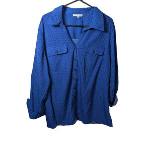 Notations Blue Polka Dot Blouse Shirt Adjustable Sleeve Women's Size 2X NWT New